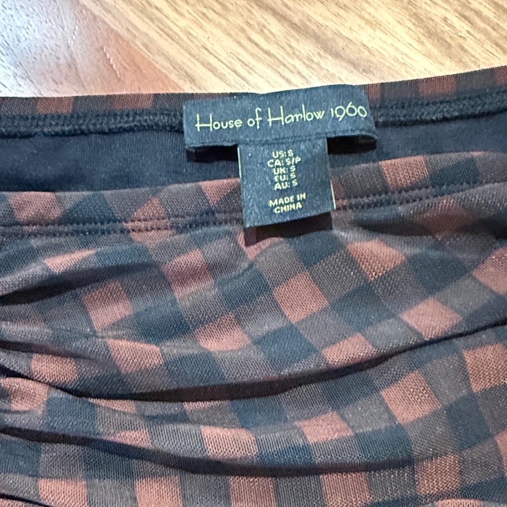 House of Harlow 1960 Asymmetrical Plaid Dress in Brown - Picture 7 of 9